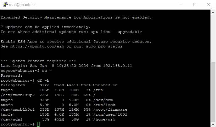 우분투 usb 마운트  언마운트 방법 (라즈베리파이)